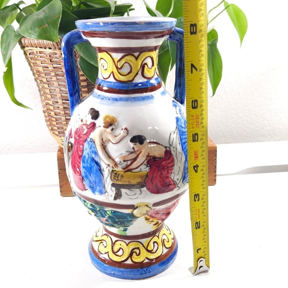 Vtg Italian Hand Painted Ceramic Amphora Vase Greco-Roman Scene Made in Italy - Picture 6 of 10